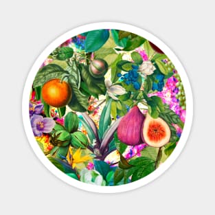 Vibrant tropical floral leaves and fruits floral illustration, pink green fruit pattern over a Magnet